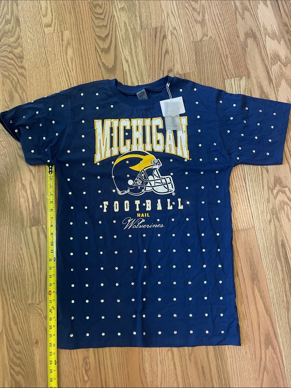 Navy Polka Dot Michigan Football dresswith Yellow Helmet and bling